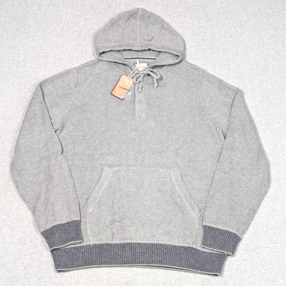 GH Bass & Co Sweatshirt Hoodie Mens Medium Grey Henley Knit New MSRP$110